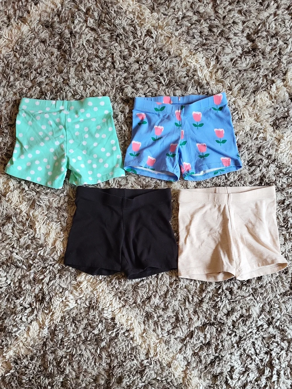 Girls' Assorted Stretch Bike Shorts - Mint Dot, Blue Floral, Black, Cream